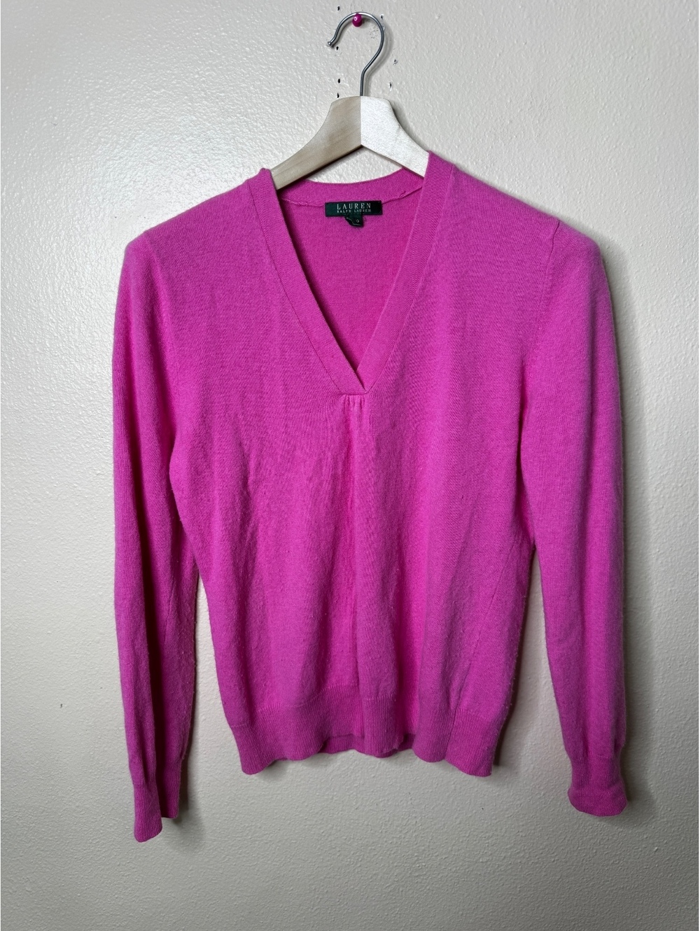Lauren Ralph Lauren Women’s XL 100% Cashmere Sweater Pink V-Neck Pullover